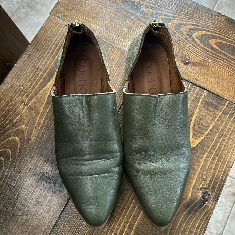 Bueno Olive Green Leather Slip-On Loafer Shoes - Picture 2 of 6